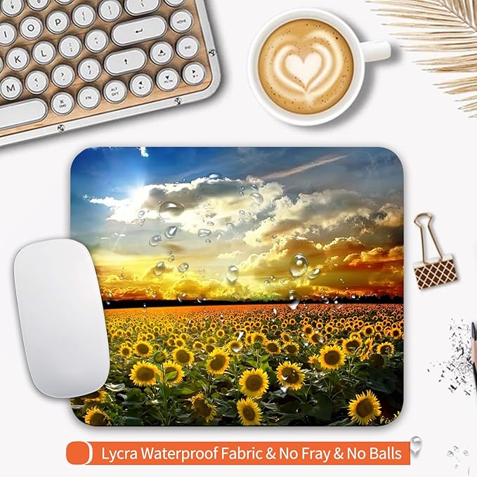 Armanza Square Mouse Pad Sunflower, Personalized Premium-Textured Custom Mouse Mat Design, Washable Mousepad Cloth, Non-Slip Rubber Base Computer Mouse Pads for Wireless Mouse
