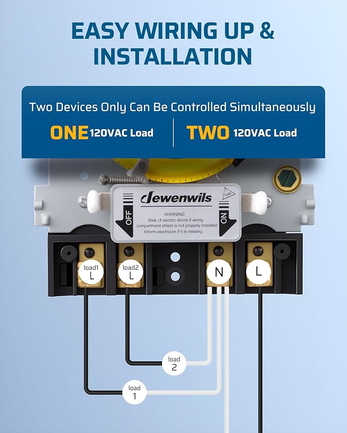 DEWENWILS 24-Hour Mechanical Timer Switch - 120VAC SPST, 2HP 40A, Metal Enclosure, Heavy Duty, Manual Override, Ideal for Pool Pump, Water Heater, Lights and Fans, Weatherproof, ETL Listed, Gray