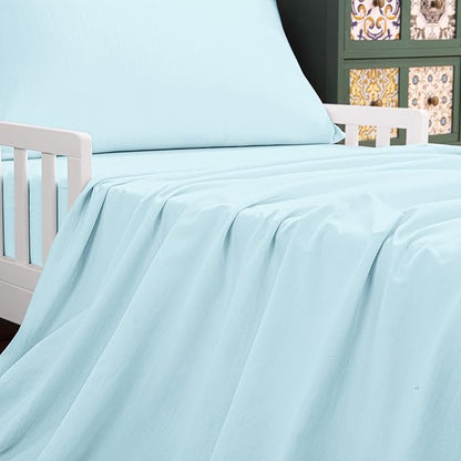NTBAY Toddler Bedding Set - 4 Piece Soft and Breathable Crib Bedding Set for Boys and Girls, Includes Quilted Comforter, Fitted Sheet, Flat Top Sheet and Envelope Pillowcase, Aqua