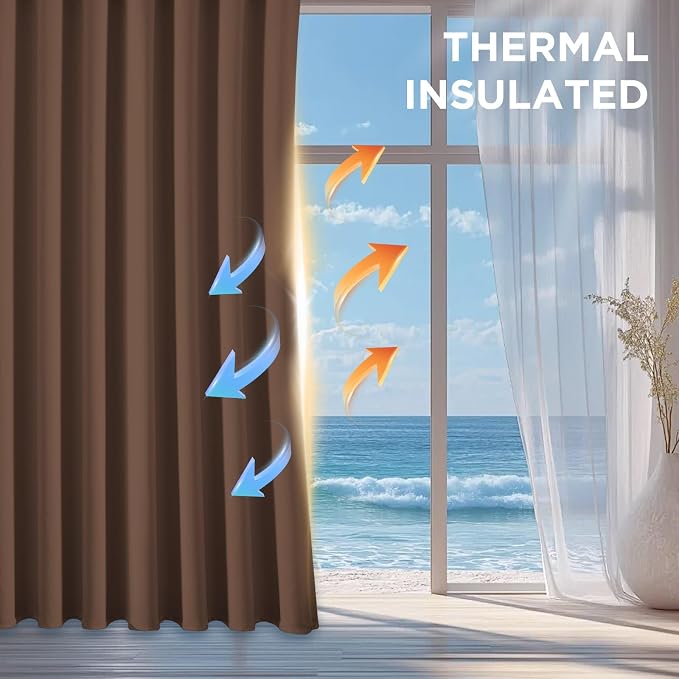 CUCRAF Brown Blackout Curtains 72 inch Length, Thermal Insulated Room Darkening - Image 4
