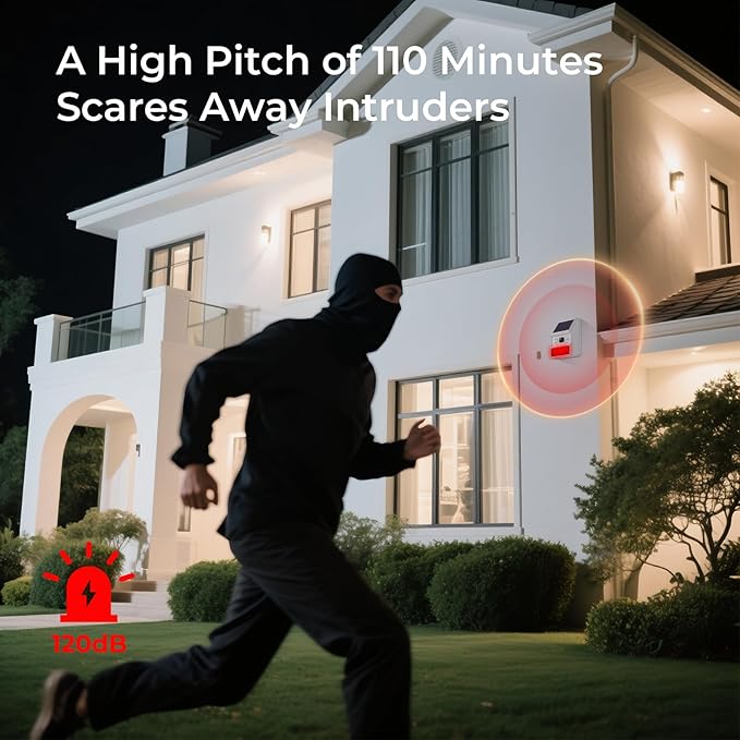 Hapippofa Solar Wireless Motion Sensor Alarm,Driveway Alarm Outdoor Waterproof Alert 120 dB Siren Sound Security System for House Yard Farm