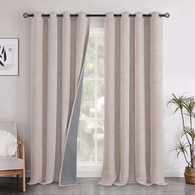 YoungsTex Extra Long Linen Blackout Curtains 96 Inch Length 2 Panels | Thermal by YoungsTex