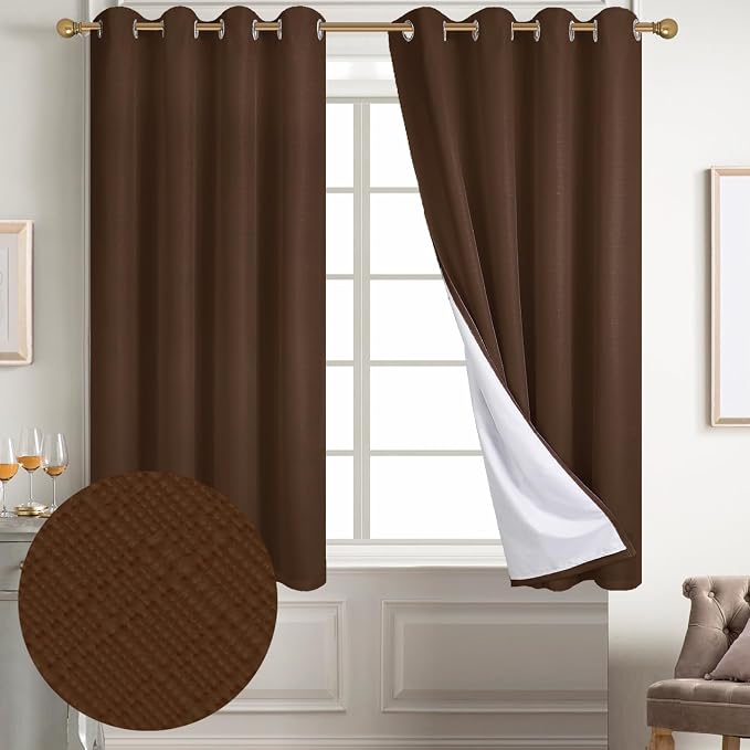 Diraysid 100% Blackout Curtains Chocolate Brown Linen Curtains - Image 2