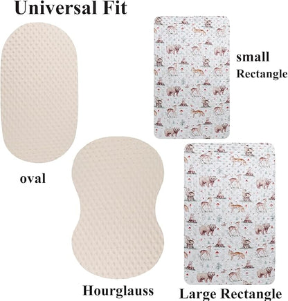 Dot Bassinet Sheet Set 2 Pack Stretch Fitted Cradle Sheets,Ultra Soft,Universal Fit Oval Rectangle Hourglass Pad/Mattress, for Baby Girls and Boys Cream, Fox Deer Bear