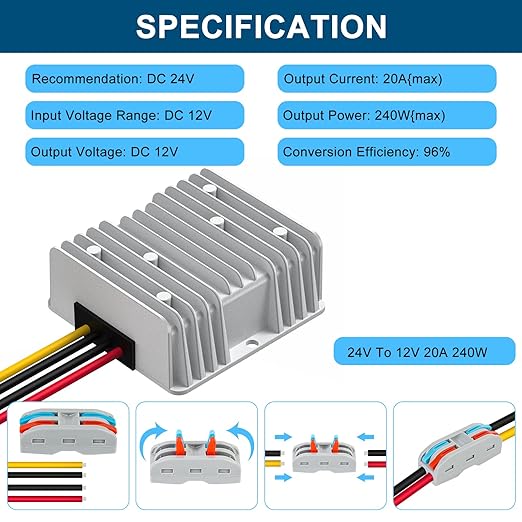 12V 240W DC-DC Converter Voltage Regulator, Step Down 24V to 12V 20A, Waterproof Module Power Supply for Golf Cart Accessories, Club Car Transformer