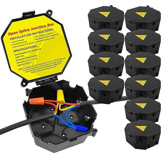 MIARALA Black Open Splice Junction Box (10 Pack), Splice Box Wire Electrical Junction Box with Cover V0 Flame Retardant Rating(Highest Level)