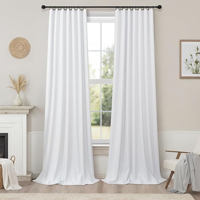 Drapes 84 Inch Length 2 Panels Set for Living Room Darkening Curtain for Bedroom Aesthetic White Blackout Curtains Nursery Cute Black Out Curtains Cotton Linen Textured Back Tab Pleated 52x84 Long 7ft
