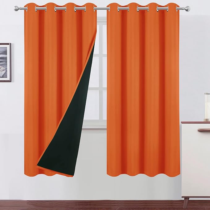 100% Blackout Curtains 52 x 72 Inch/Orange Curtains 2 Panels by Lemomo