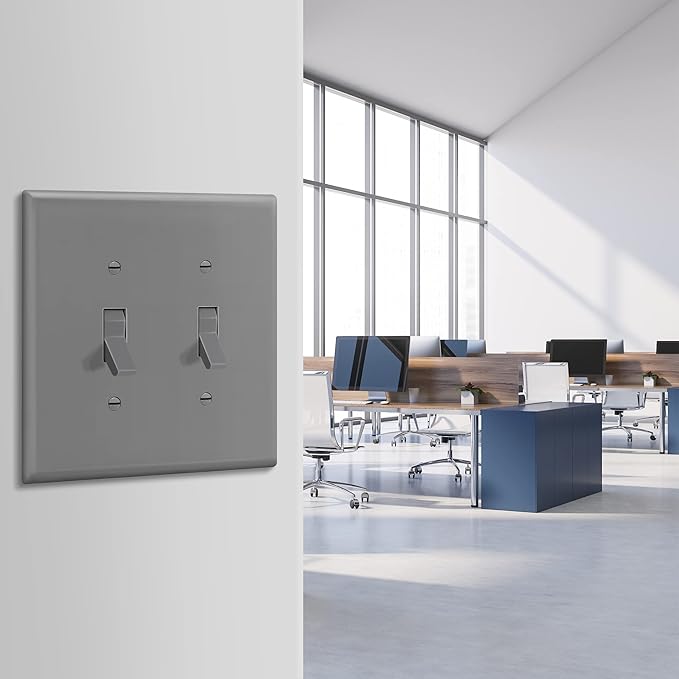 ENERLITES Double Light Switch Wall Plate, Toggle Switch Plate, Gloss Finish, 2-Gang Mid-Size 4.88" x 4.92", Unbreakable Polycarbonate Thermoplastic, UL Listed, 8812M-GY, Gray