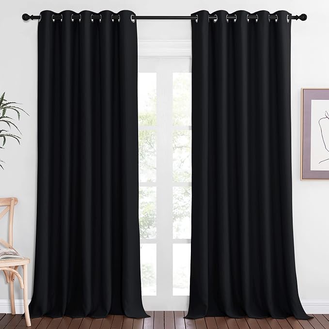 NICETOWN Black Blackout Living Room Curtain 102 inches Long, Grommet Thermal by NICETOWN