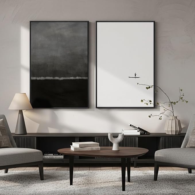 Large Framed Black and White Abstract Wall Art - Image 2