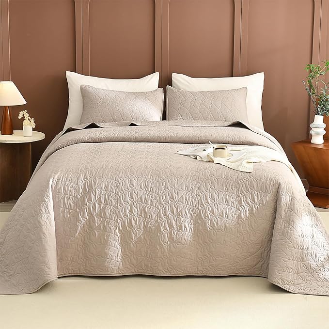 Lady Ann Oversized King Bedspreads 120x120, Extra Large 3 Pieces Leaves Print - Image 3