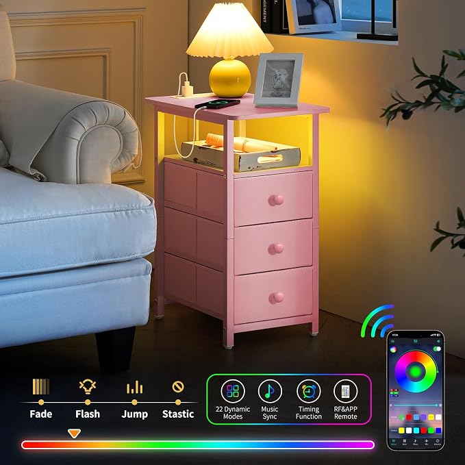 Yoobure End Table with Charging Station, Small Night Stand End Tables Living - Image 4