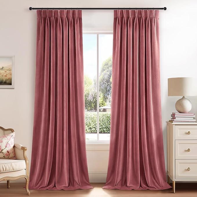 102 Inches Long Custom Dusty Rose Soft Velvet Curtains by Unknown