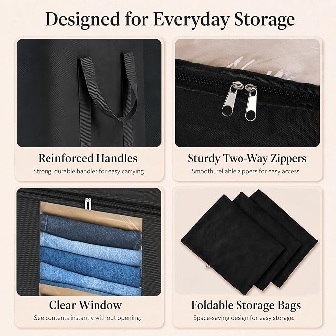 Blanket Storage Bags 120L for Comforter Clothes Bedding 2 Pack Black | - Image 3