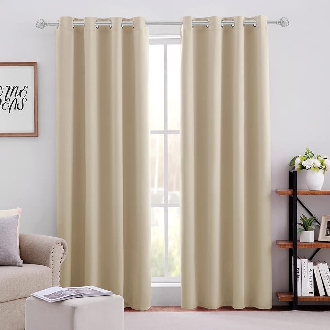 HOMEIDEAS Blackout Curtains for Bedroom 52 X 96 Inch Long 2 Panels Set Beige by HOMEIDEAS