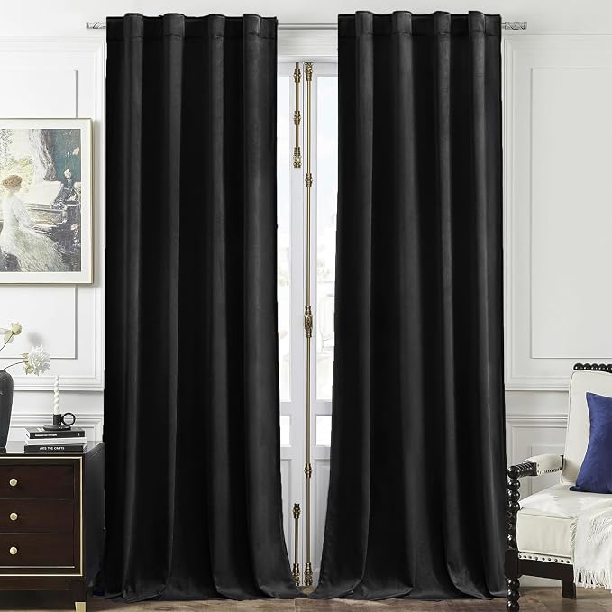 Timeper Black Velvet Curtains W42 x L84 inches 2 Panels, Back Tab & Rod Pocket by Timeper