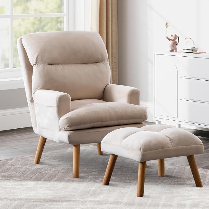 IOMOR Accent Chair with Ottoman Comfy Reading Chair Armchair with Adjustable by IOMOR