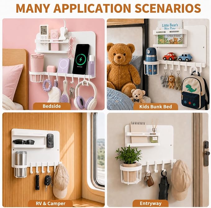 Metal Bedside Wall Shelf, 【No Drill】 Wall Organizer - Image 8