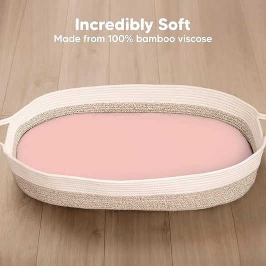 2-Pack Baby Bassinet Sheets Girl, Boy - 33x17 Viscose Derived from Bamboo Bedside Mattress Fitted Bassinet Sheets, Compatible with Halo Bassinest Swivel Sleeper, Baby Delight, Graco (Rose)