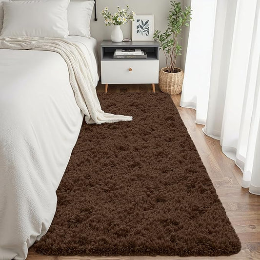 2x6 Bedside Area Rugs for Bedroom: Soft Fluffy Shag Brown Rug for Hallway, Non-Slip Fuzzy Plush Living Room Rug Indoor Floor Carpet for Kids Rooms, Dorm, Nursery, Modern Home Aesthetic Decor