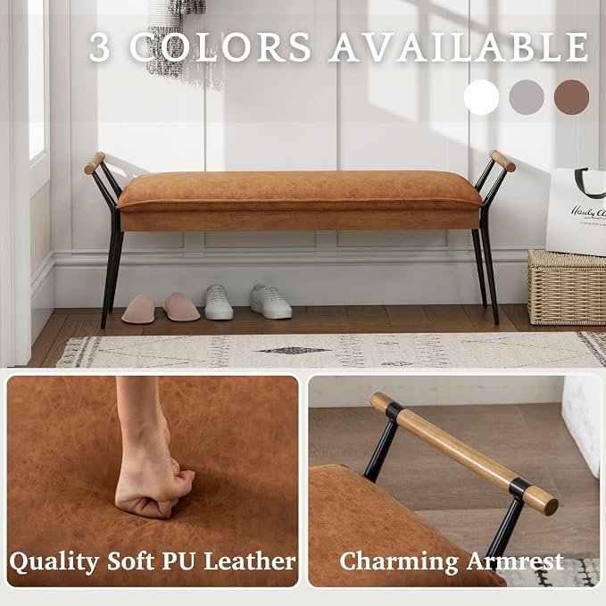 LukeAlon Modern PU Ottoman Bench - Image 3