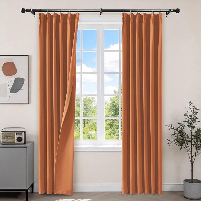 Etherealveil Terracotta Pinch Pleated Blackout Curtains 2 Panels 40"x95" | Back by Etherealveil