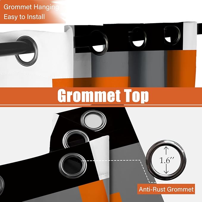 Orange 100% Blackout Curtains for Bedroom 63 inch Length 2 Panels Set White Grey Modern Abstract Geometric Black Out Curtains Insulated Room Darkening Window Drapes for Living Room, 42Wx63L