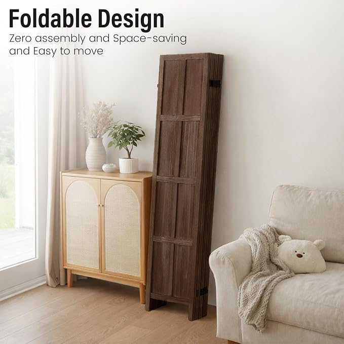 6 Panel Wood Room Divider and Folding Privacy Screen 67″, Freestanding Wall - Image 7