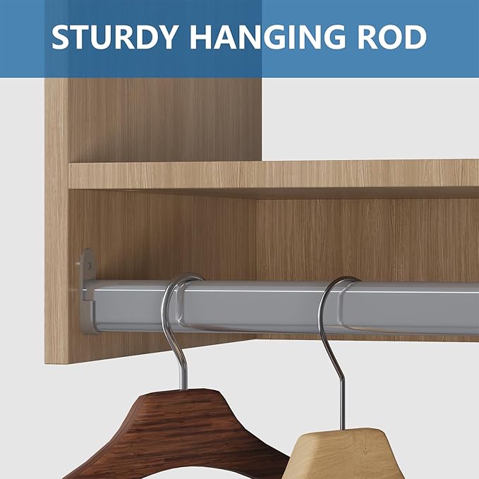 Medium Double Hanging Closet Unit, Modular Closet System, Wood Closet System Organizer with Storage for Walk In Closets, Clothing Rack Closet for Hanging Clothes, Bedroom, Wood, 31.5"W