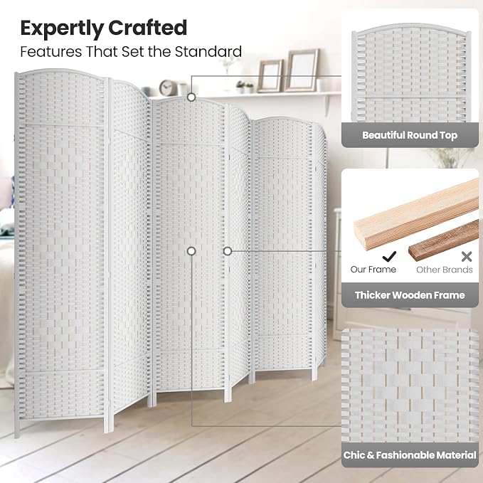 6 Panel Folding Room Divider, Woven Privacy Screen, handcrafted diamond pattern - Image 2