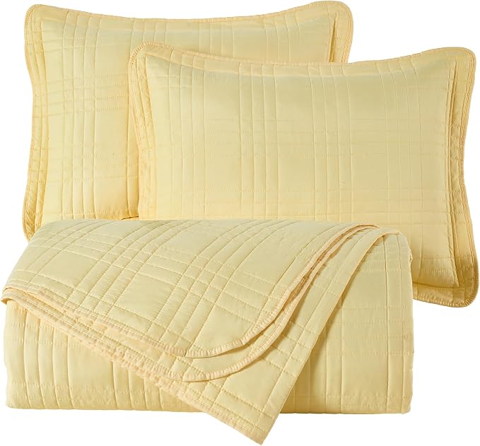Chezmoi Collection Kingston King Size Bedspread Set, 3-Piece Pastel Yellow - Image 9