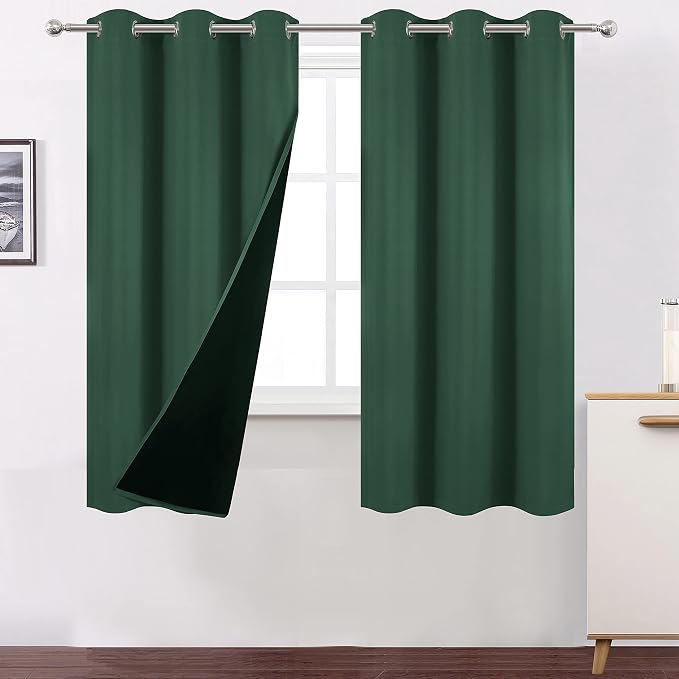 100% Blackout Curtains 40 x 63 Inch/Green Curtains 2 Panels by Lemomo