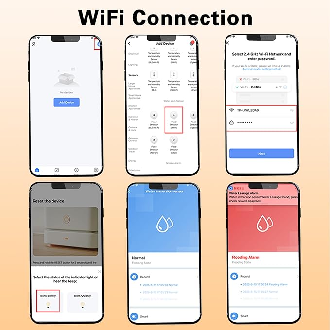 Virtue Sensor Water Alarm Leak Detector, Water Leak Detector with Cable, 100dB Adjustable Sound Alarm & Real-Time App Alerts WiFi Water Sensor for Home, Kitchen, Bathroom, Warehouse