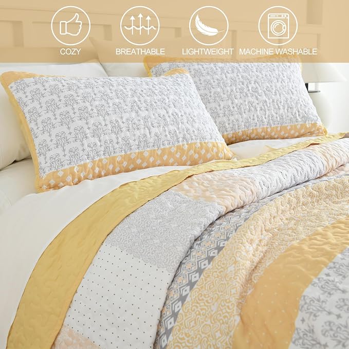 WONGS BEDDING Stripe Queen Size Quilt Bedding Set, Soft Microfiber, All Season - Image 6