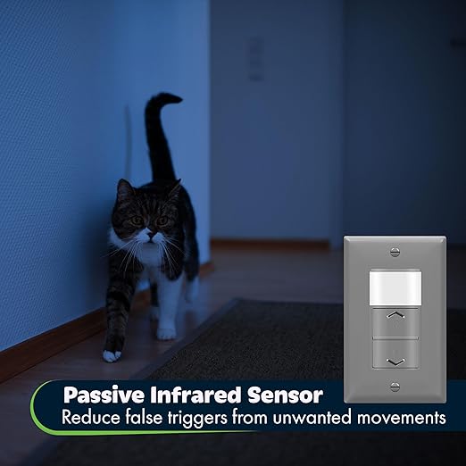 TOPGREENER Motion Sensor Light Switch Dimmer, Electronic Dimmer with PIR Motion Sensor, Occupancy & Vacancy Modes, 150W LED/CFL, Single-Pole, UL Listed, TDODS5-120-GY, Gray
