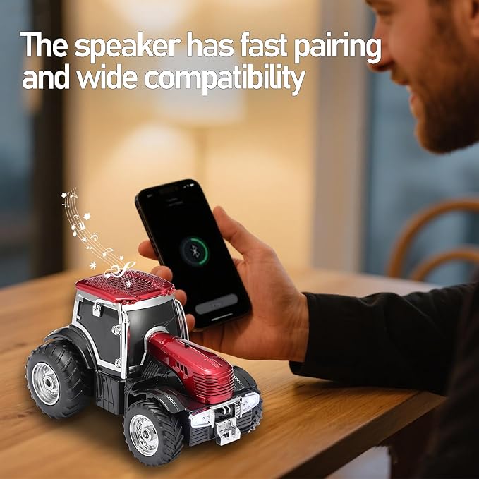 Tractor Head Bluetooth Speaker – unique Bluetooth car speaker with HD stereo, TWS pairing, LED party lights, portable wireless outdoor speaker, car model decoration, and a great gift for men (RED)