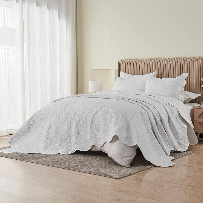 Kingnex Oversized Cal King Bedspreads 120x120 Ultrasonic Quilted White | - Image 6