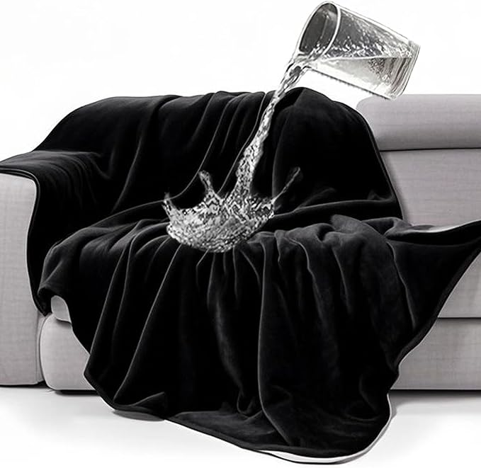 gogobunny Waterproof Bed Blanket, Reversible Sherpa Fleece Throw Blanket for Dog Puppy Cat, Furniture Cover Protects Bed Couch Sofa from Liquid Pee and Pet Fur (Black, 50x60 inches)