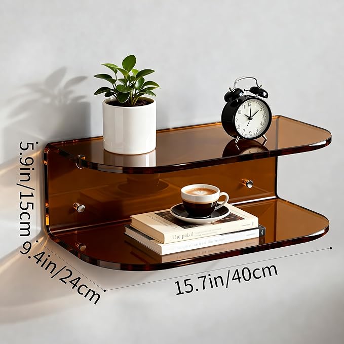 Acrylic Floating Nightstand, Wall Mounted Bedside Table Shelf - Image 2