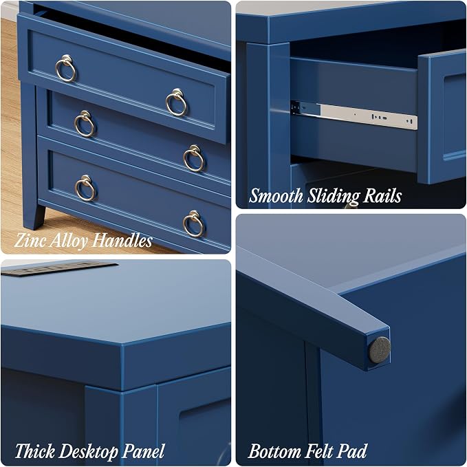 Huuger Paint Night Stand with Charger Station, 3 Drawer Nightstand Set of 2 | - Image 9