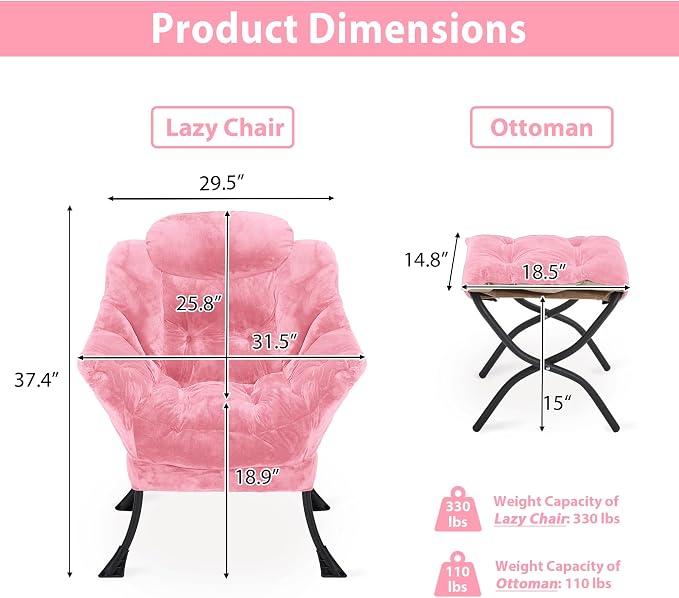 Youtanic Lazy Chair with Folding Ottoman, Accent Chair Plush Upholstered with - Image 3