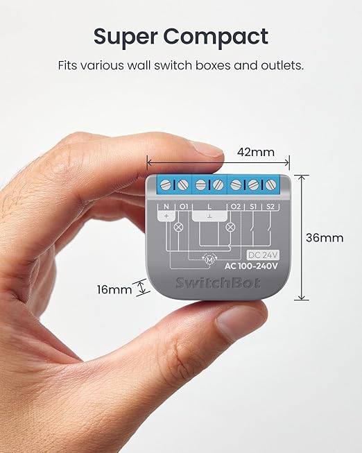 SwitchBot Smart Relay Switch 2PM, Power Metering, Dual Light Control, Built-in Bluetooth Repeater, Wi-Fi & Bluetooth Switch Compatible with Alexa/Apple Home/Google Home/Matter Hub Required, 2.4GHz