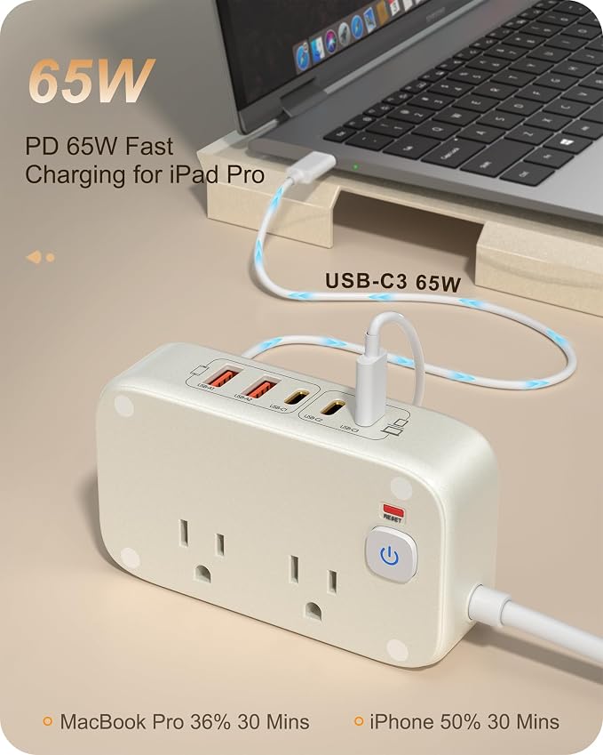 Travel Power Strip with PD65W Fasting Charging 7-in-1 USB C Charging Station - Image 3