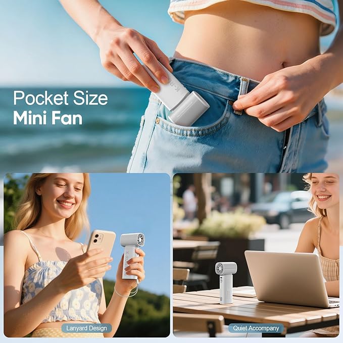 K-RUNMAN Portable Handheld Turbo Fan, 5 Gear Wind, Battery Operated, Up to 12 Working Hours, LED Display with Air Turbo Tech Cooling Fan for Outdoor Activities, Travel, Beach (Gray)