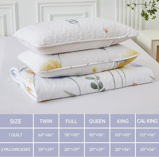 Dinjoy Quilt Set California King Size, Fall Floral Bedspread Bedding Set | Soft - Image 6