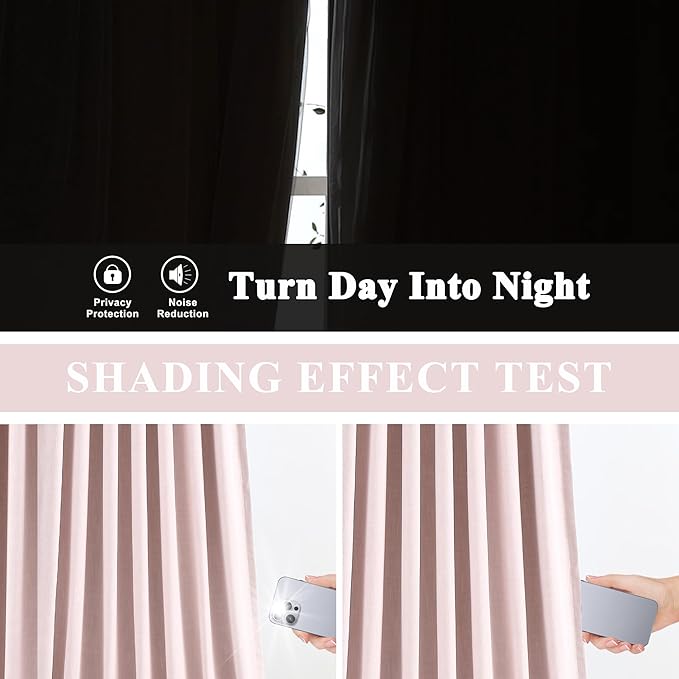 Vision Home Soft Pink Linen Full Blackout Curtains 90 inch Long for Bedroom Living Room Darkening Soundproof Window Panels Thermal Insulated Rod Pocket Back Tab Neutral Drapes 56" Wx90 Lx2