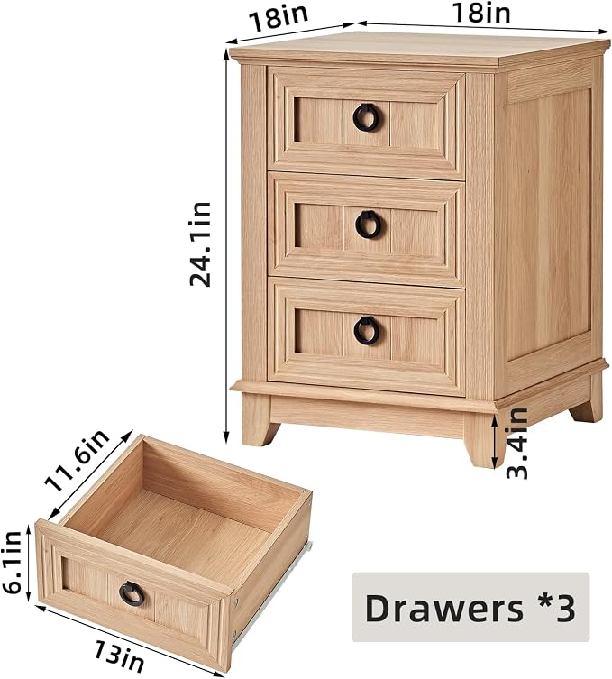 Joaxswe Farmhouse Nightstand, Natural Wood Night Stand Cabinet - Image 2