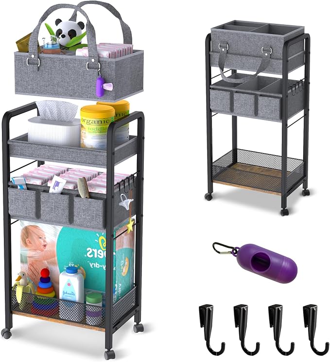 2IN1 Baby Diaper Caddy Organizer-3 Tier Rolling Storage Cart by Unknown