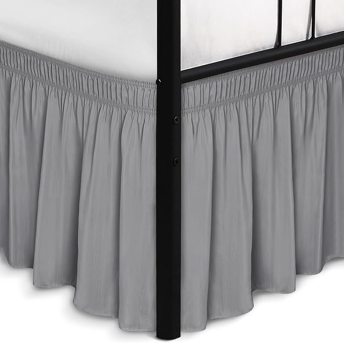 Biscaynebay Wrap Around Bed Skirts with Split Corners for King Beds 12" Drop, Silver Grey Adjustable Elastic Dust Ruffles Easy Fit Wrinkle & Fade Resistant Silky Luxurious Fabric Machine Washable